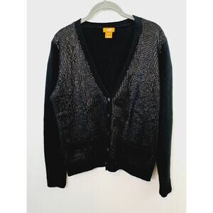 Joe Fresh Lambswool Blend Black Sequin Detail Cardigan Size Medium